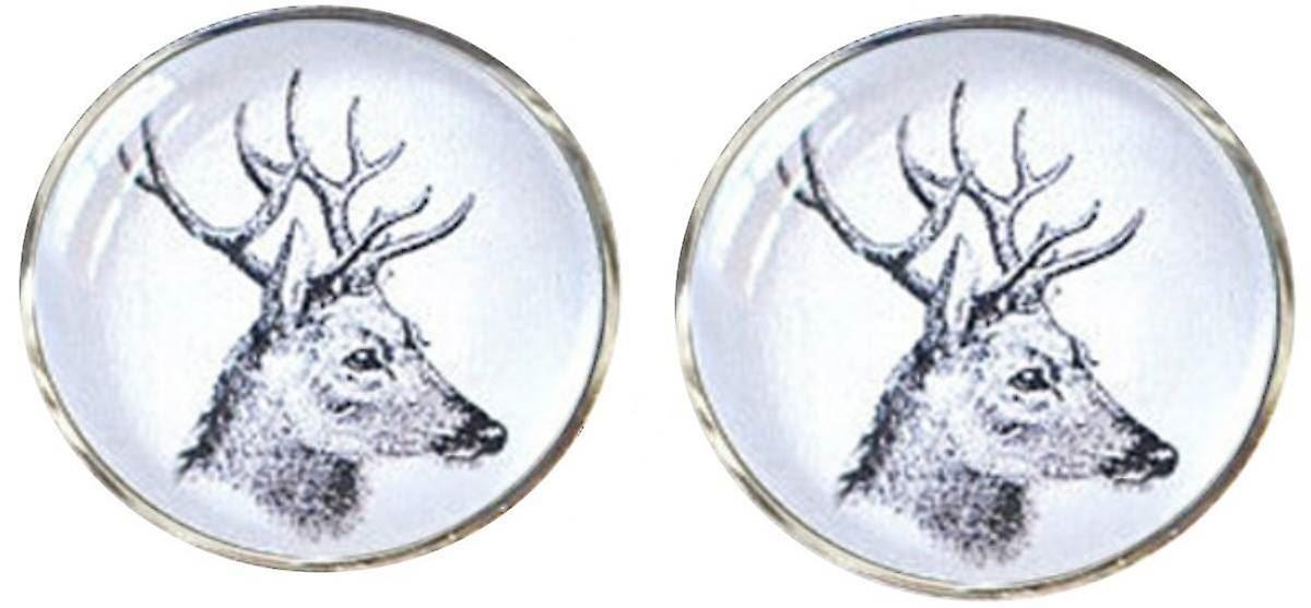 Bassin and Brown Side Stags Head Cufflinks - White/Black