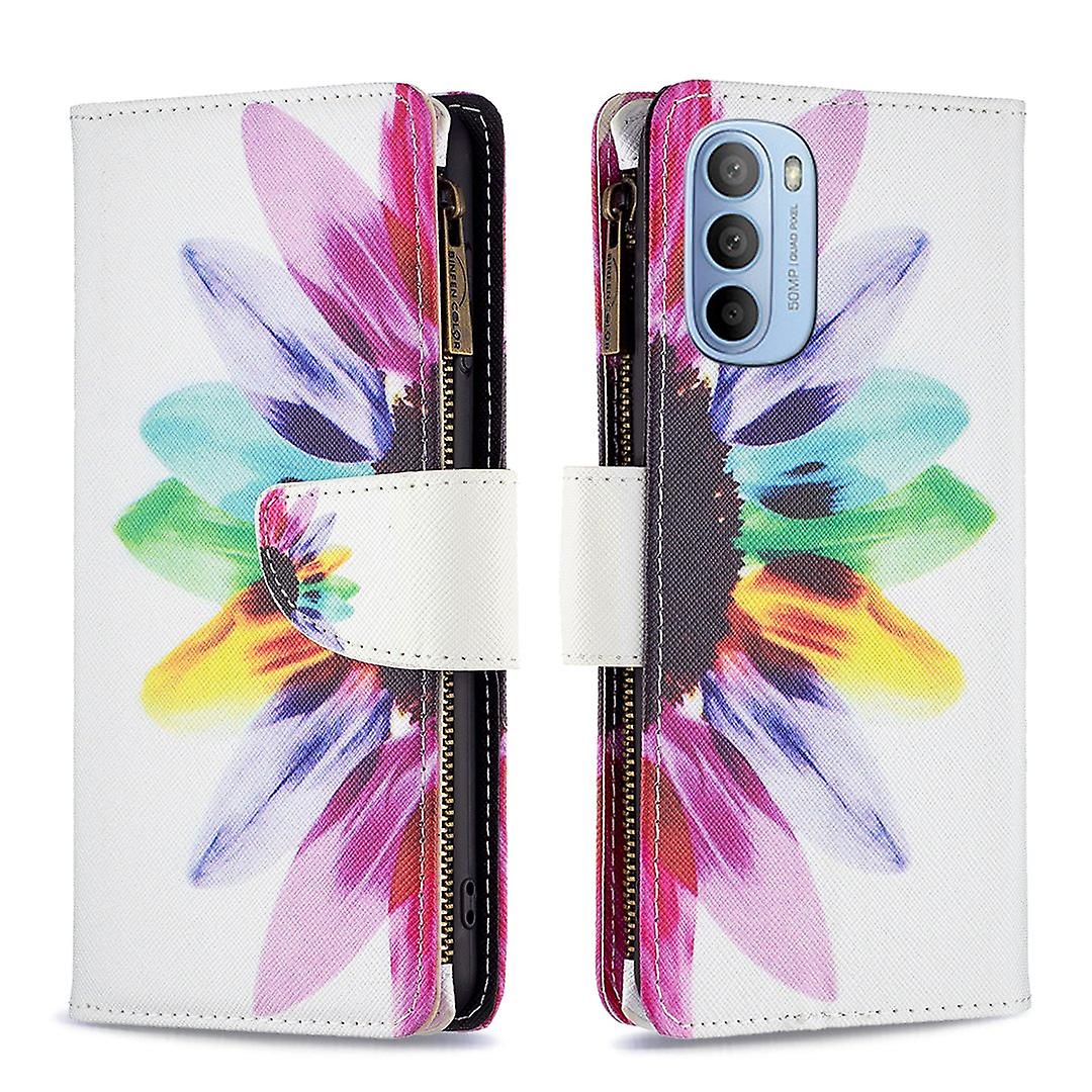 BF03 Wallet Phone Case for Motorola Moto G31/Moto G41,Protective Zipper Purse Stand Cover with Strap