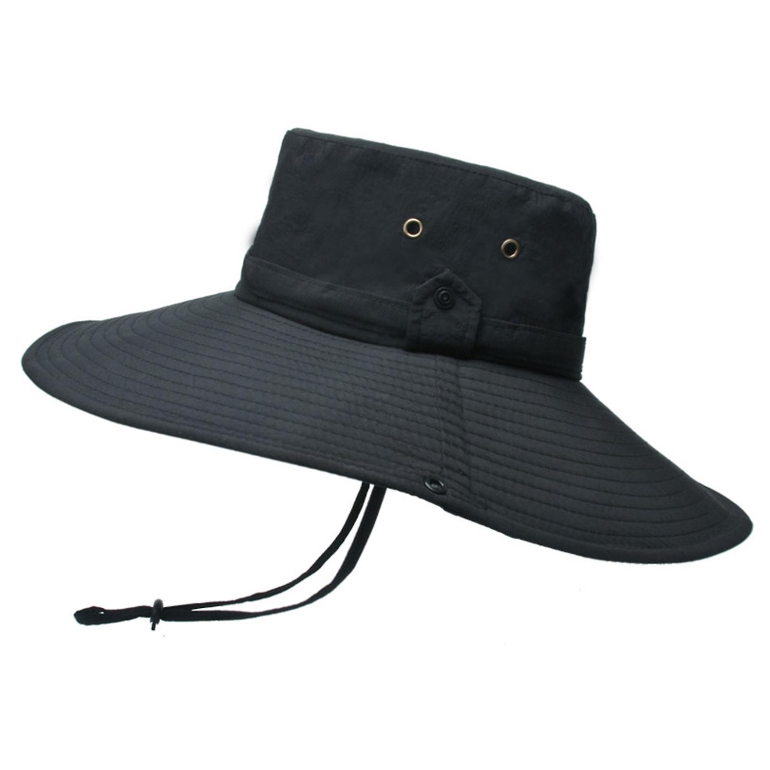 Men Sun Hat Wide Brim Breathable Mesh Drawstring Packable Windproof Sun Protection Quick Drying