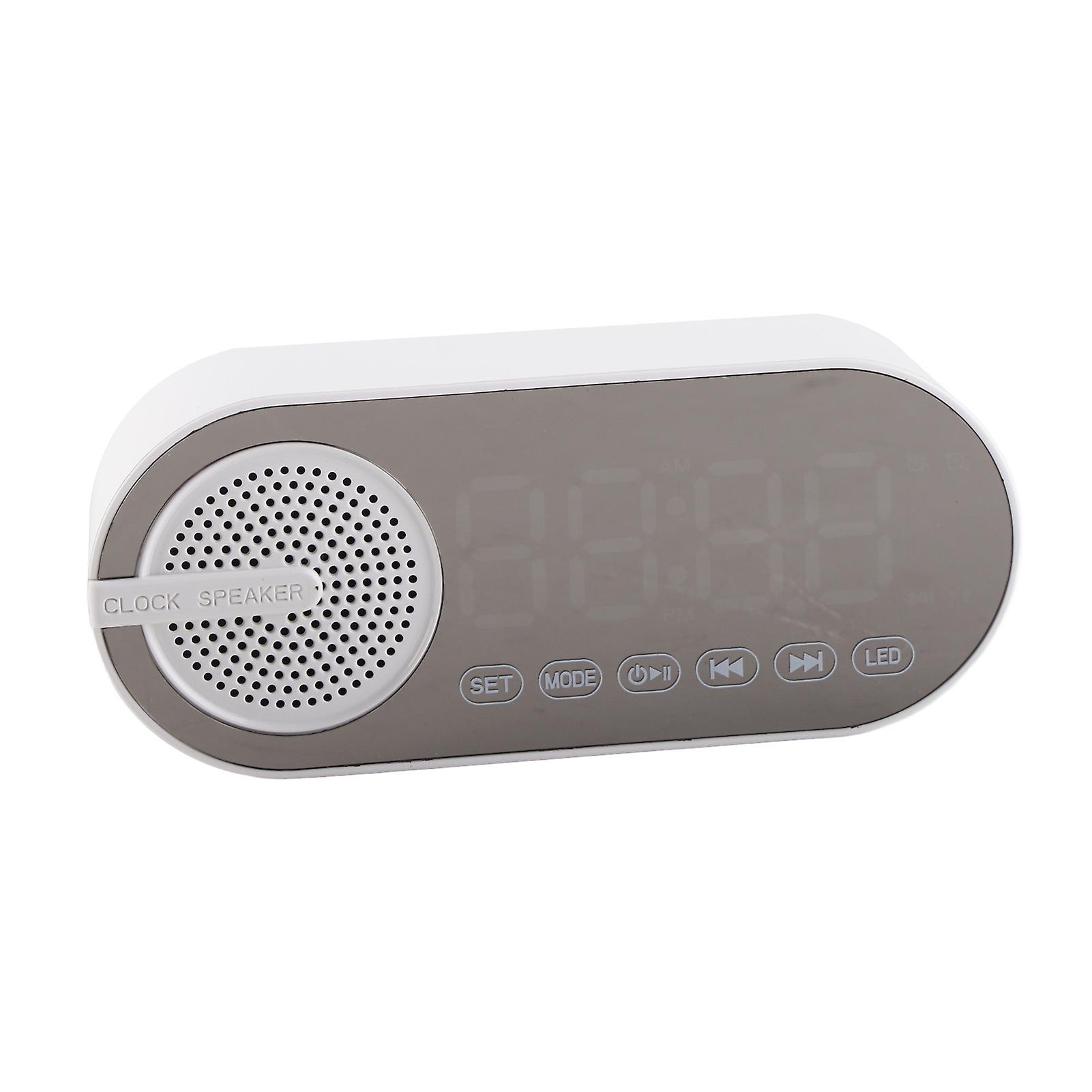 Bluetooth Speaker Dual Alarm Clock Bluetooth5.0 Mirror Clock Speaker Rechargeable Portable for Camping Dancing Party White 