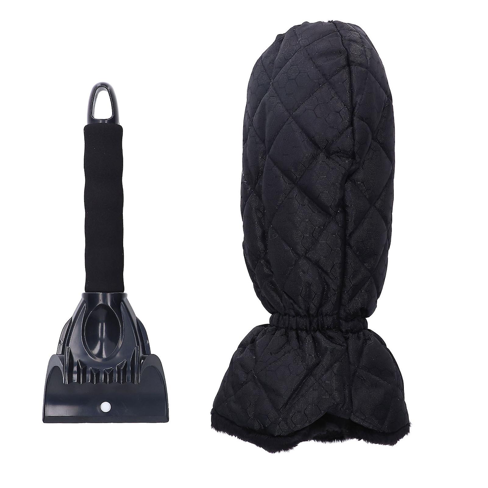 Waterproof Plastic Ice Shovel 2 in 1 Design Elastic Band Design Easy to Hold Convenient Cold Proof Car Snow Scraper GloveBlack
