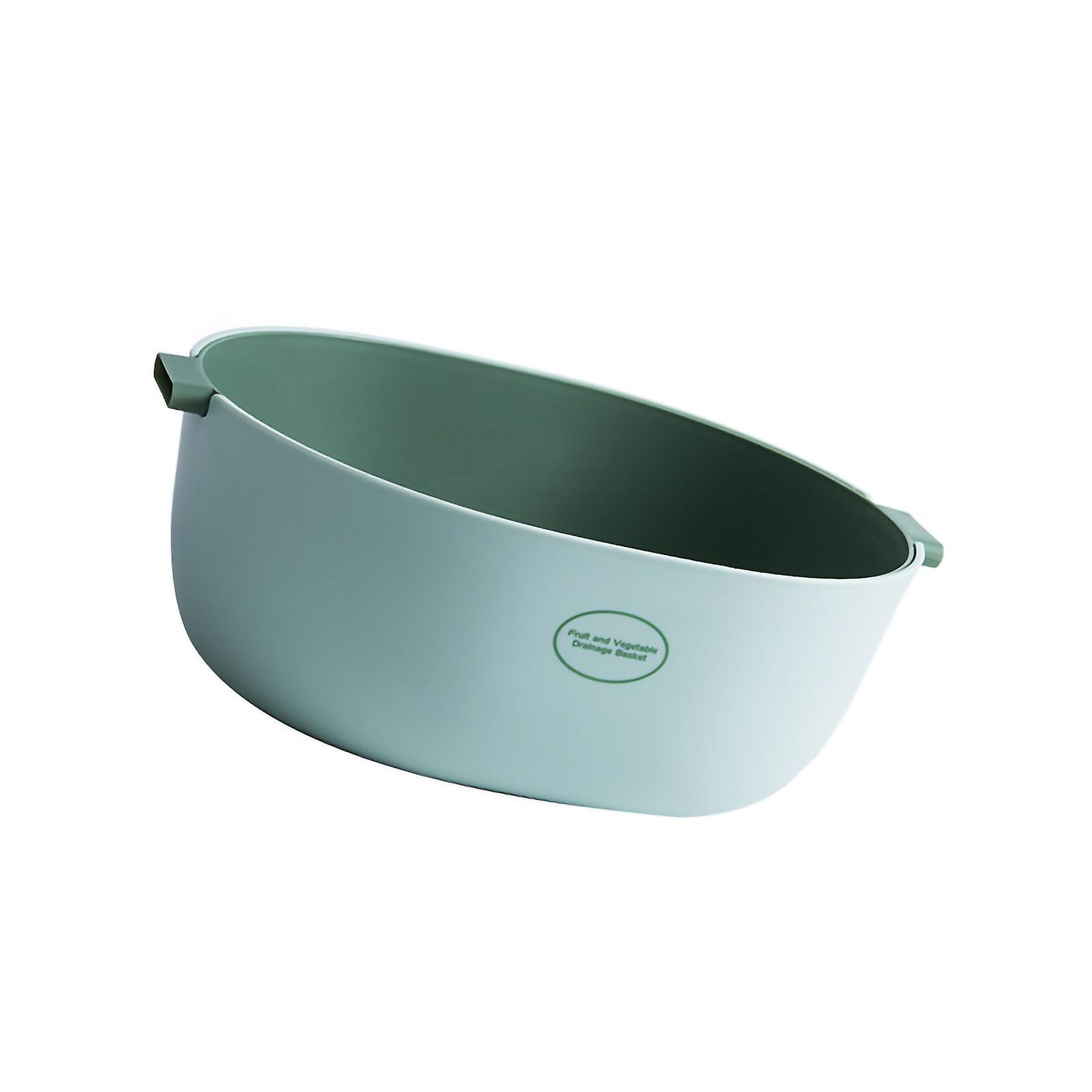 סל ניקוז למטבח סל אחסון פירות ירקות שכבה כפולה עם ידית חור ניקוז צולב ירוק בהיר 
