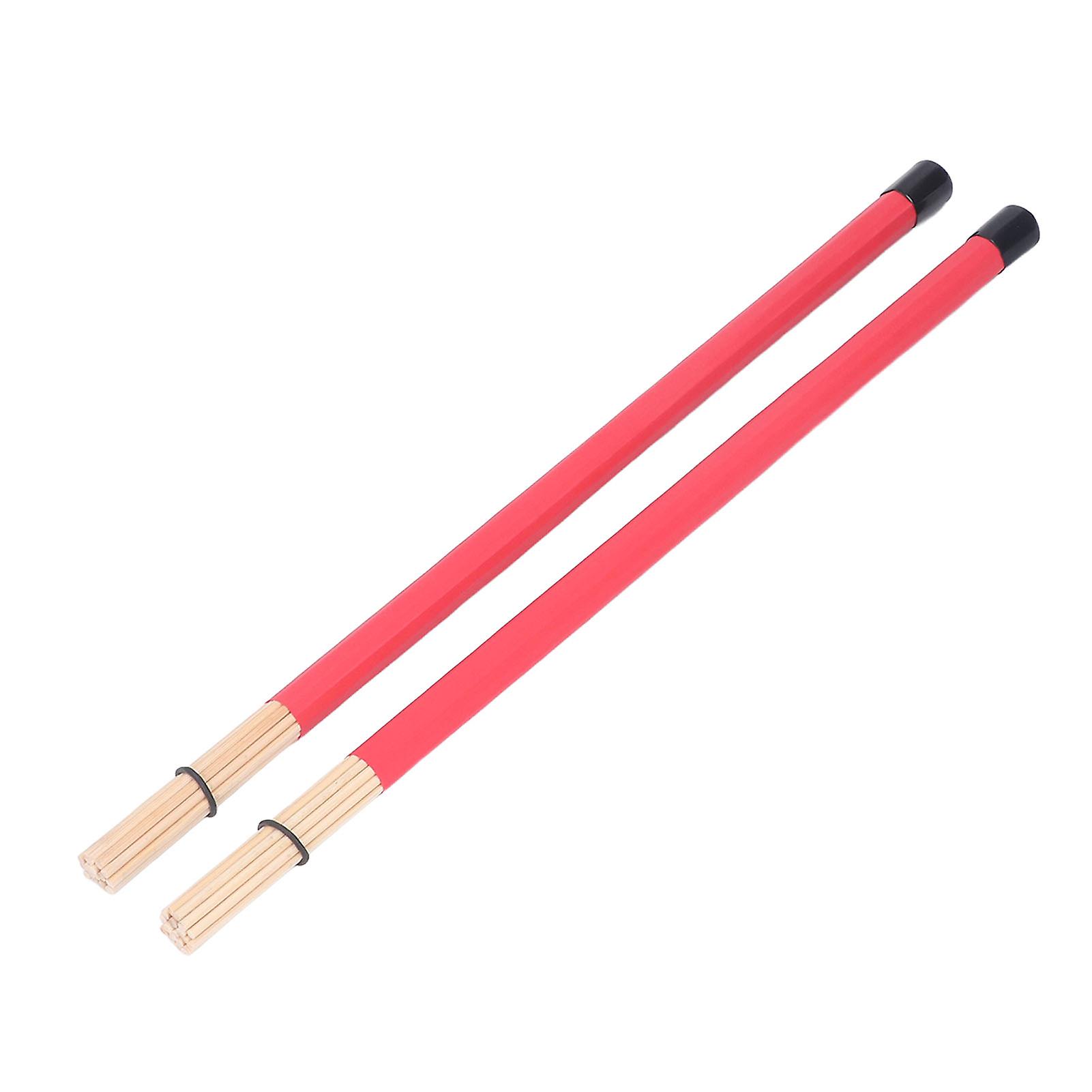 2Pcs Drum Brush Drumstick Stick Mallet Bamboo Percussion Tool Instrument Accessory Set Kit Red