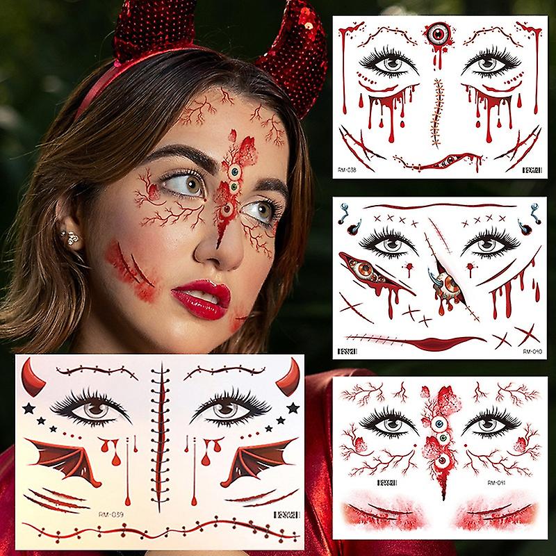 10Pc Halloween Waterproof Temporary Tattoo Stickers Sexy Bloody Makeup Zombie Scar Ta