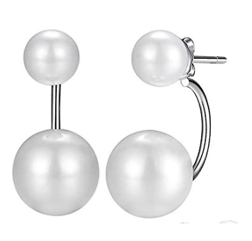 Women's Double Pearl Earrings 25 Sterling Silver Stud Earrings