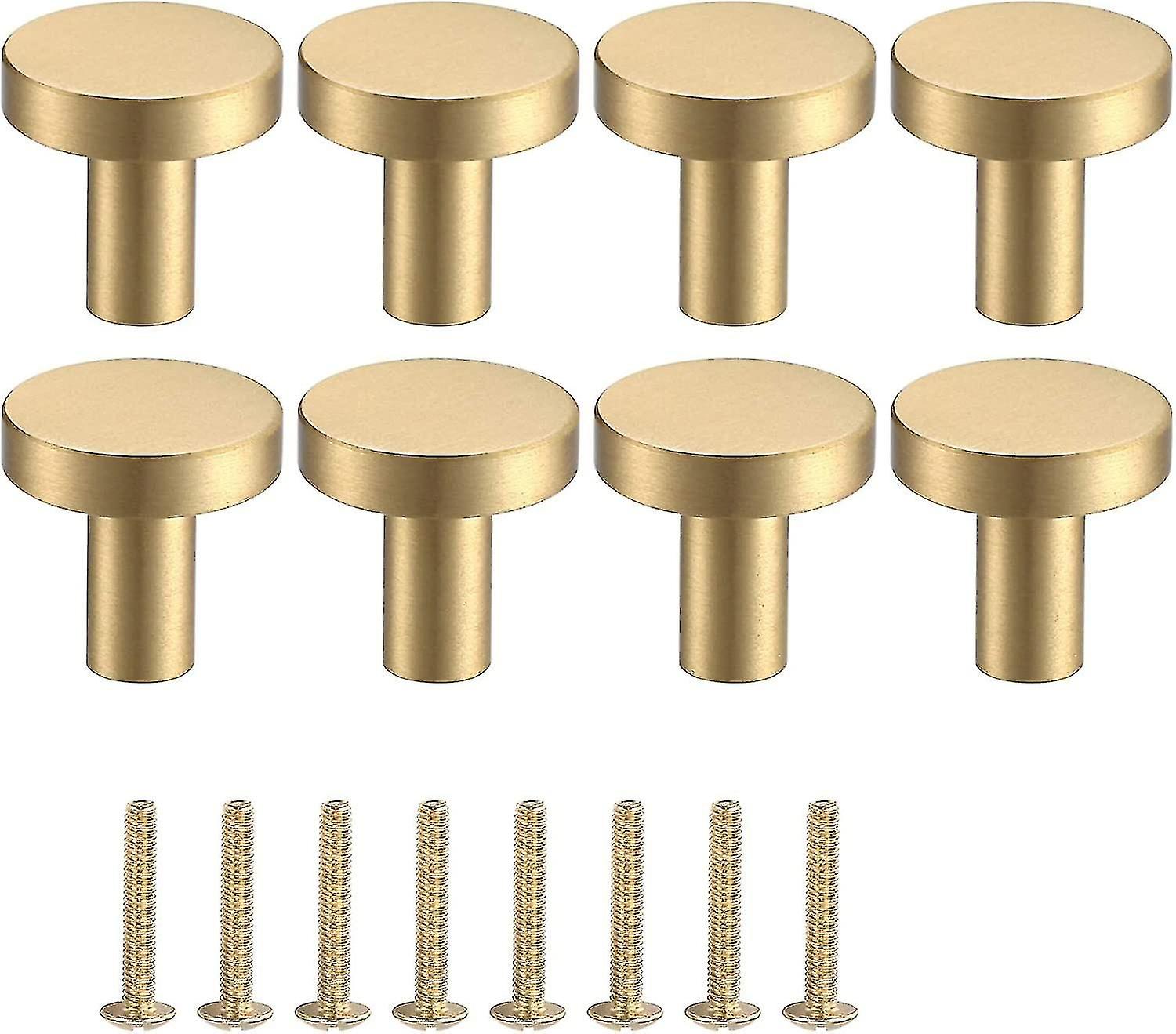 Vintage Brass Round Single Hole Door Knobs - Set of 8