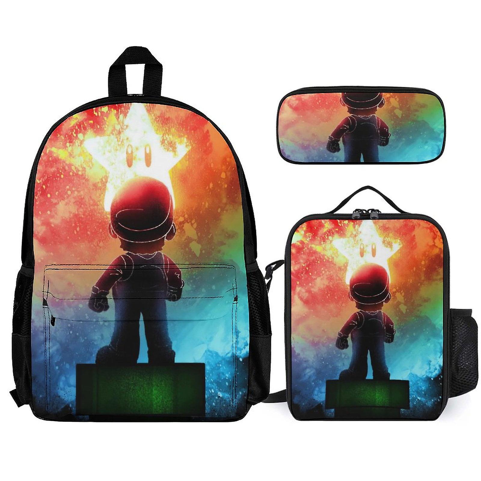 مجموعة حقائب ظهر سوبر ماريو ، حقيبة ظهر مع صندوق غداء ومقلمة 3 قطع