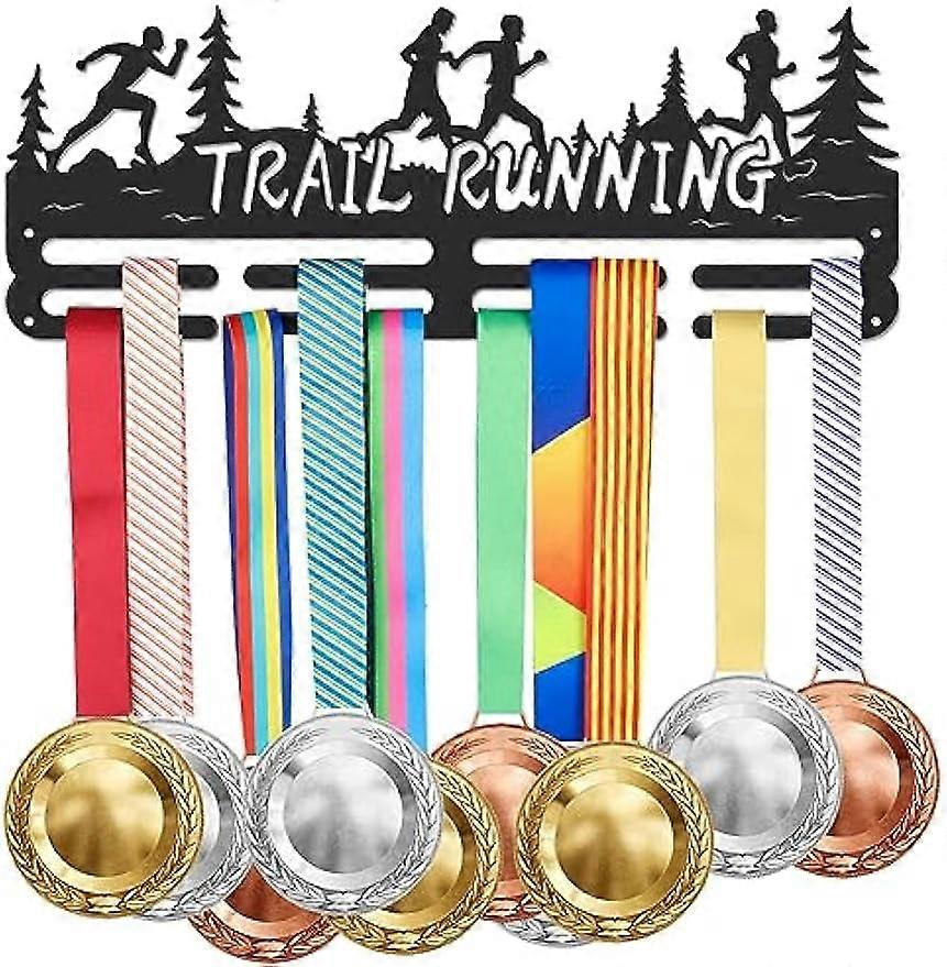 Trail Running Medal Hanger Sports Medal Display Holder with 8 Lines Sturdy Steel Award Display Holders Wall Mounted Medal Display Racks for Ribbon Lan