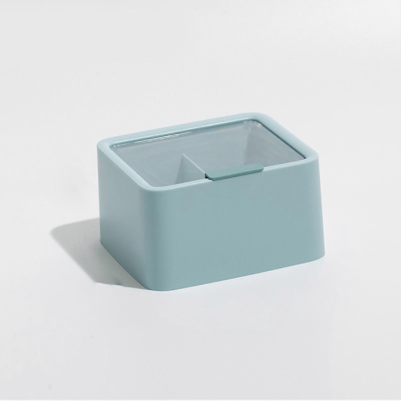 Lipstick Storage Box Large Capacity Double Layer Grid Design Transparent Storage Box with Lid for Home Office Blue