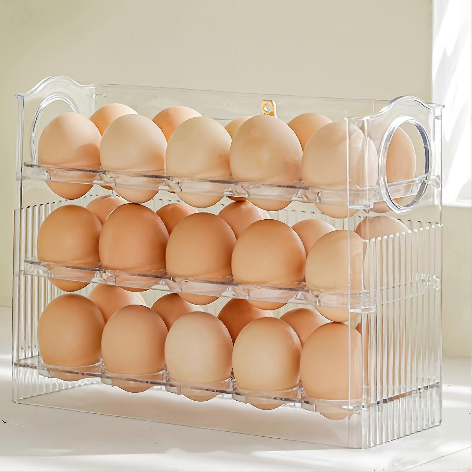 30-Large Capacity Egg Holder Plus - Space-Saving Refrigerator Door Organizer with 3-Layer Design, Time Counter, and Reusable Plastic Material for Easy