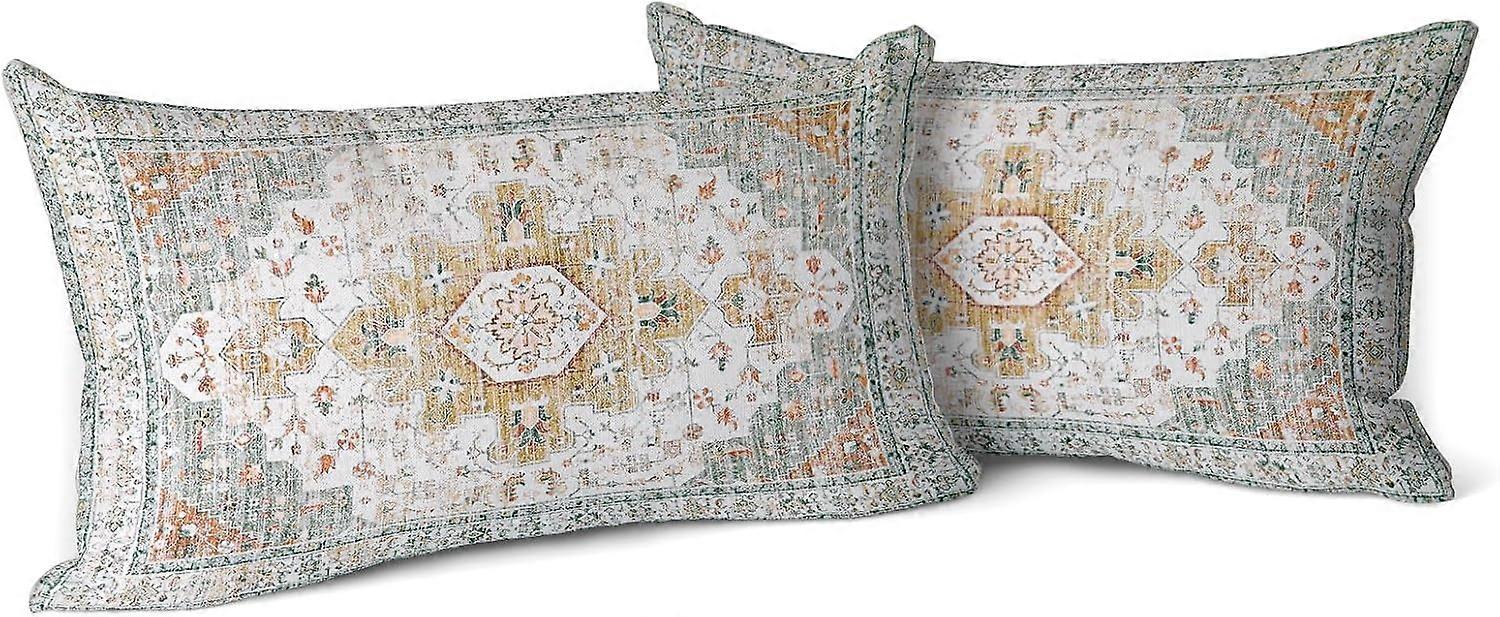 Conjunto de 2 Capas de Almofada Boho Verde Claro Tapete Persa Tapete Persa Dupla Face Padrão Algodão Macio Capa de Almofada Fronha para Gard