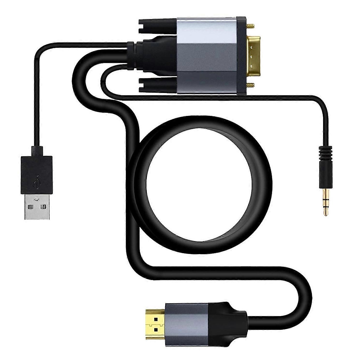 Adapter Cable 1080P Plug Play VGA to HDMI-compatible Converter Cord with Audio for Monitor