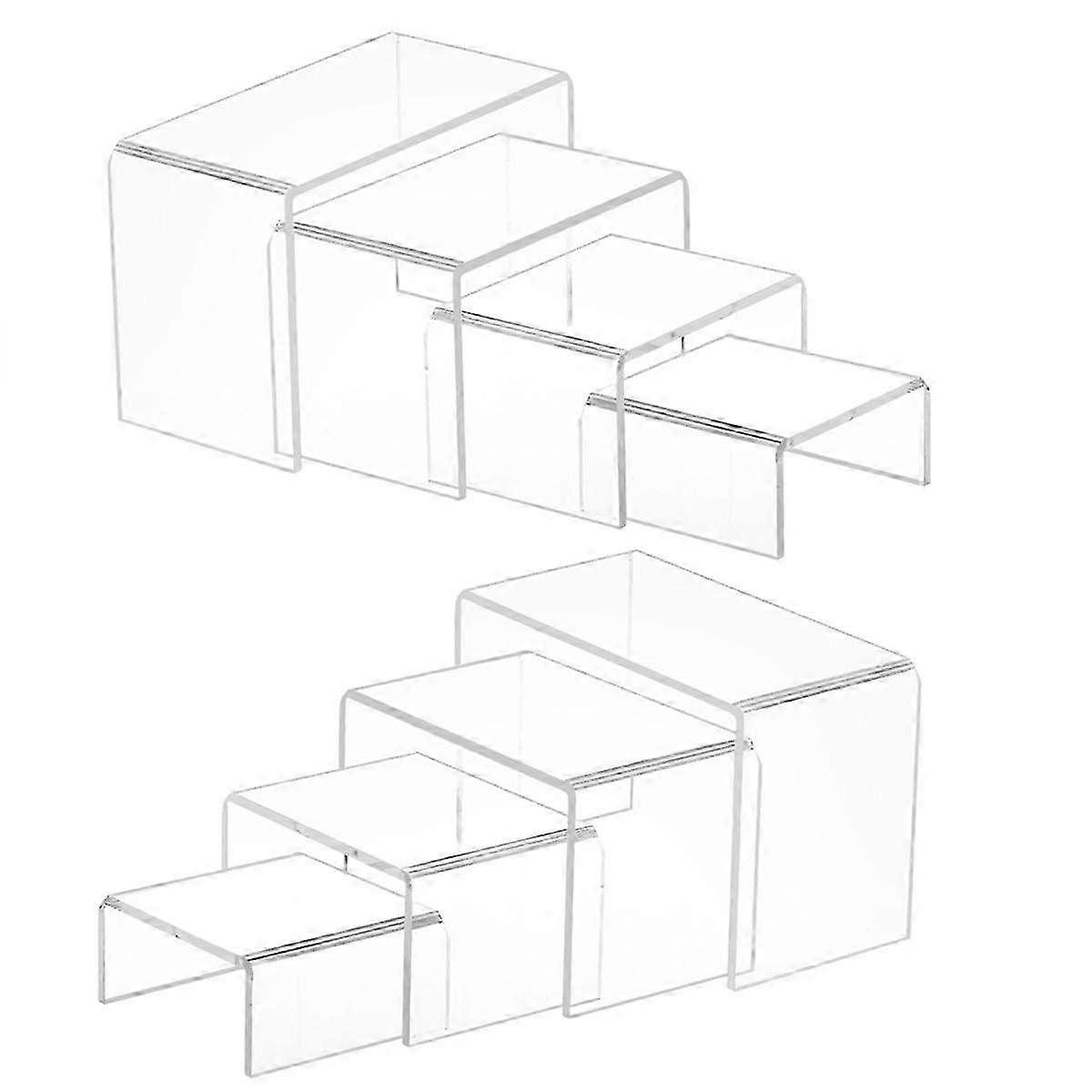 8 Pcs 2 Set Small Acrylic Risers, Thick Clear Acrylic Display Stand, Rectangular Desktop Showcase C