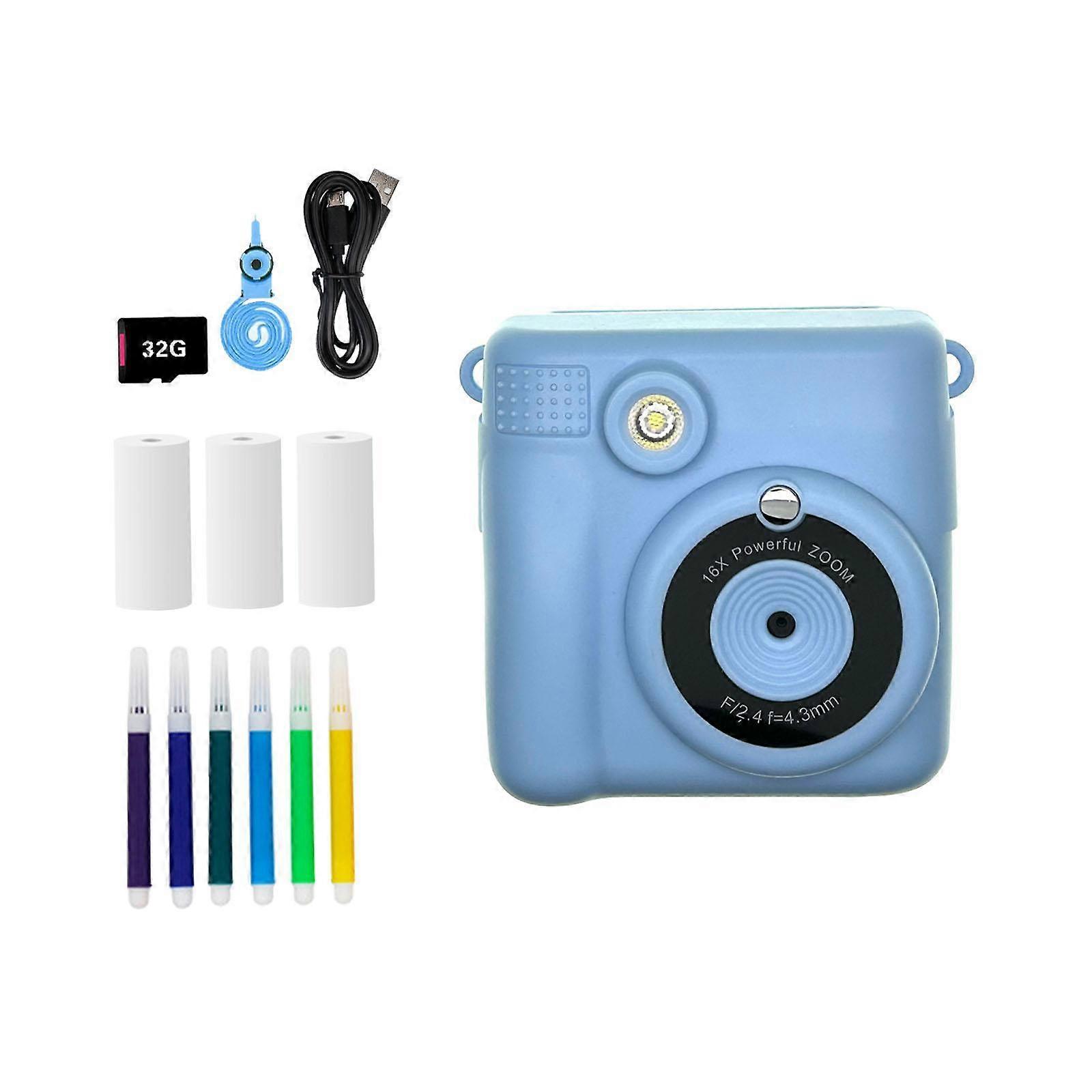 Camera for Kid Instant Print Gift Fun 16x Zoom Digital Camera for Girls Boys Blue