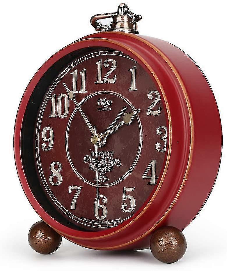 Red Vintage Non-ticking Table Desk Small Alarm Clock, Battery Operated