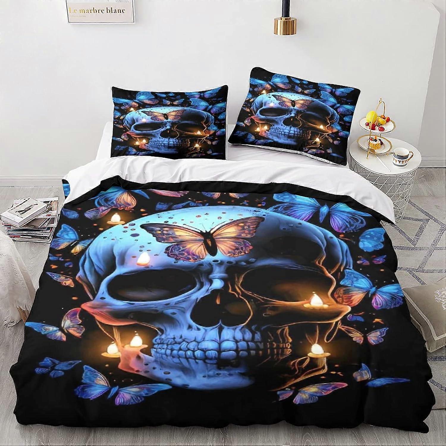 Skull - Pieces Bedding Set - Duvet Cover with Heavy Metal Art Theme in D Print - Comfortable and Soft, Double
