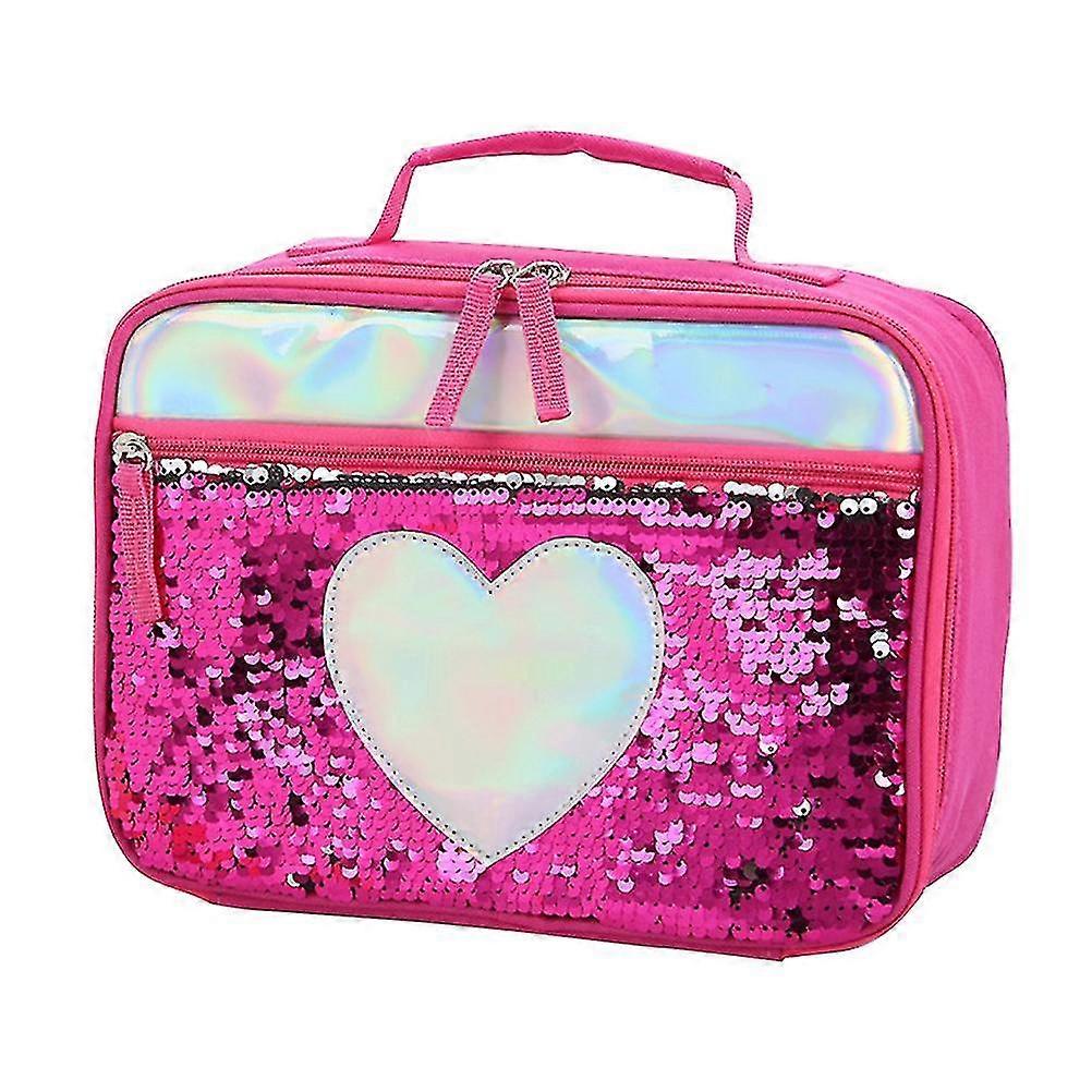 Kids Portable Lunch Bag Sequin Insulation Package Aluminum Foil Picnic Thermal Bag Meal Preservation Storage Bag (pink)