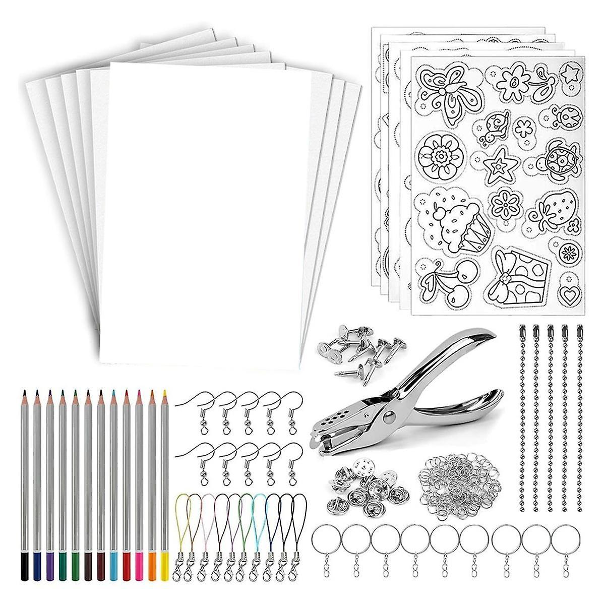 183 PCS Shrink Plastic Sheets Kit, Paper Colored Buckle Chains for ShrinkyDink Crafts Jewelry Makin