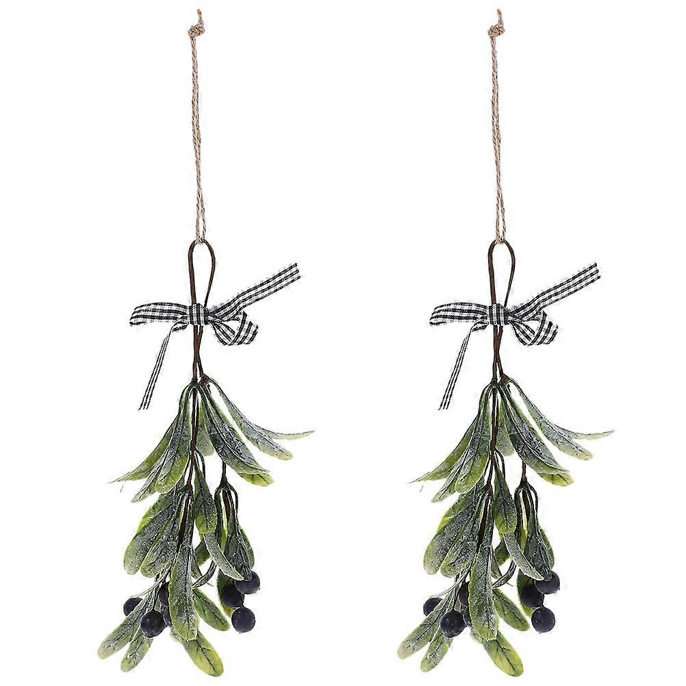 2pcs Realistic Mistletoe Branch with Berries Christmas Hanging Mistletoe Branch Decor