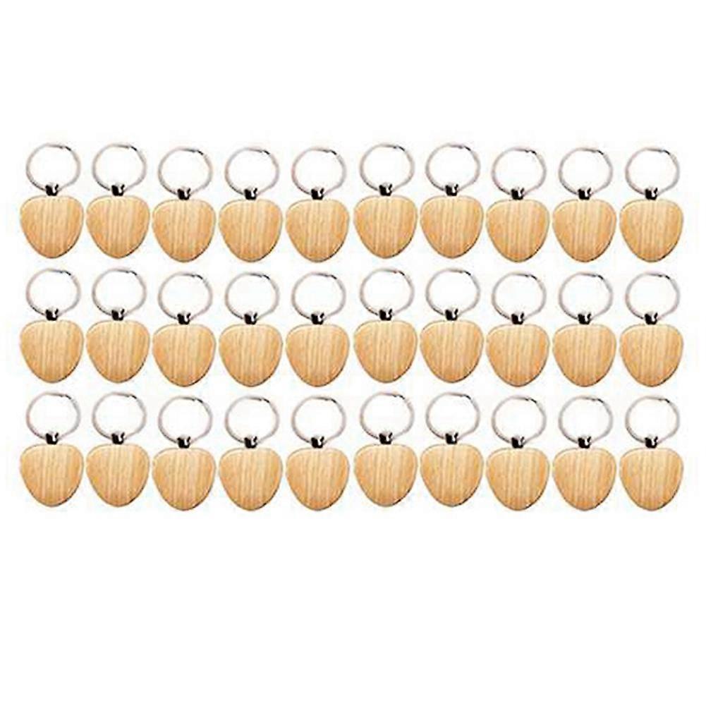30Pcs Blank Heart-Shaped Wooden Key Chain DIY Wood Keychains Key Tags DIY Gift