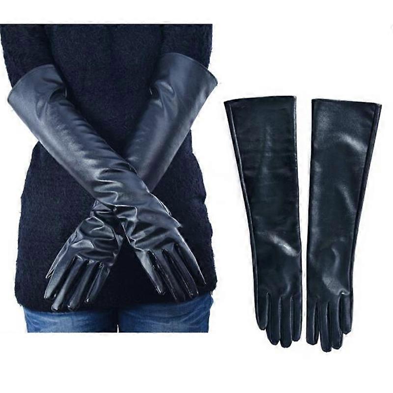 女性ロングレザー手袋フルフィンガー冬肘オペラレディース