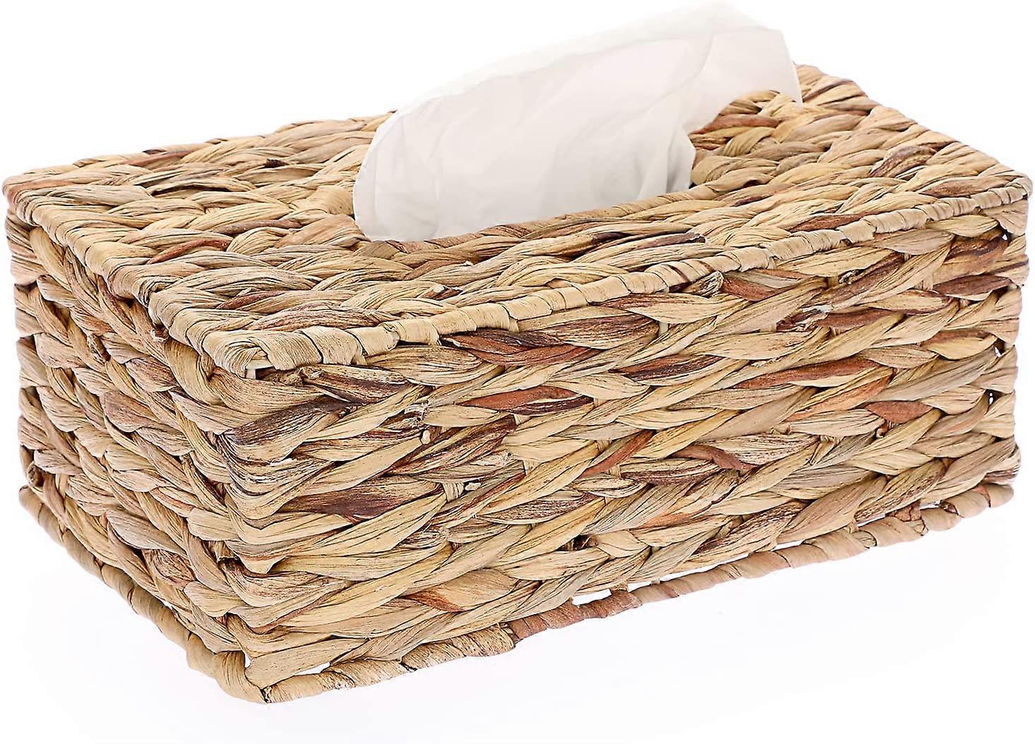 Hand Woven Decorative Water Hyacinth Tissue Cover, Tissue Storage Organizer (Rectangular)