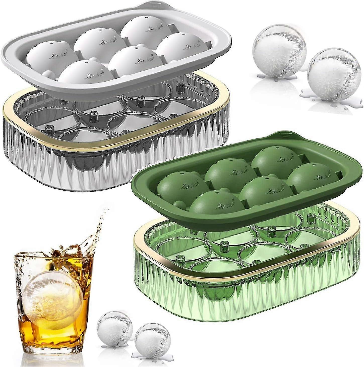 2pack Silicone Ice Cube Tray With Lid, 6 Cavity Ice Ball Maker Mold, Round Ice Cube Mold Bpa Free For Whiskey & Cocktails