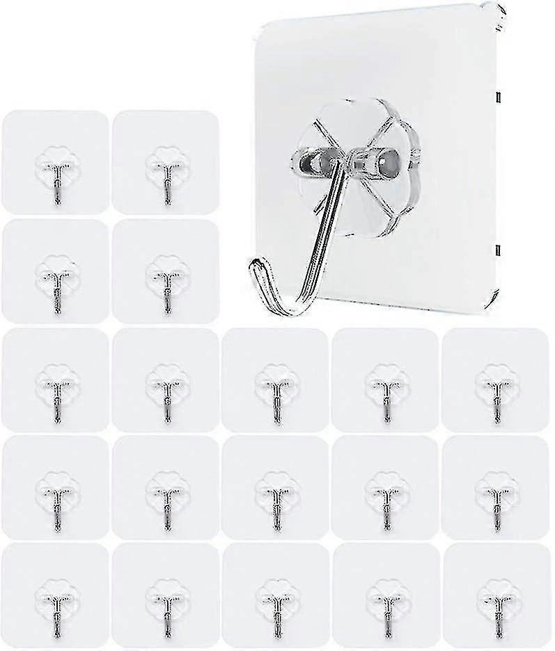 20 Waterproof Heavy Duty Self Adhesive Clear Hooks Load Plastic Strong Sticky Hook