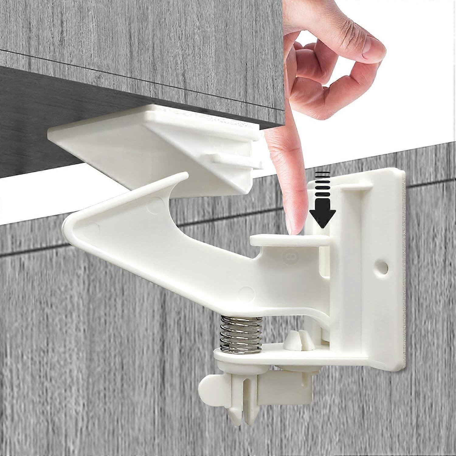 12 Pack Cabinet Locks Child Safety Latches - Baby Proofing Cabinets Drawer Lock with Adhesive Easy Installation - No Drilling or Extra Screws (White)