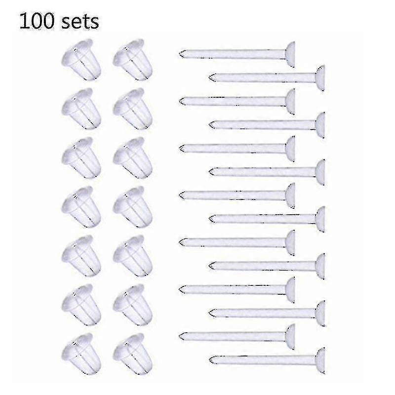 100 Sets Plastic Earring Posts & Backs Hypoallergenic Clear Ear Stud Earrings--