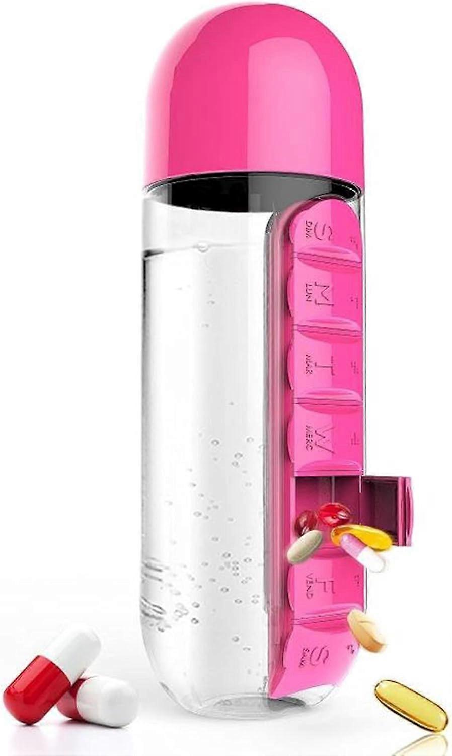 Portable 2-in-1 Pill Box/Bottle - 600ml (Pink)