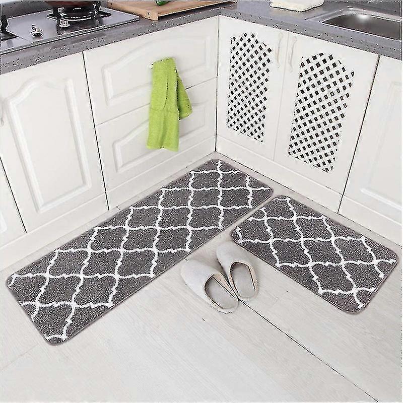 2 Piece Kitchen Rug And Mat Set Absorbent Soft Microfiber Non-slip Kitchen Mat
