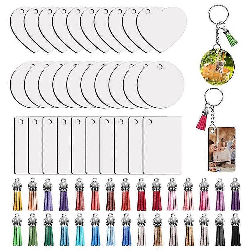 Sublimation Key Ring Blanks Set with Heat Transfer MDF Blank 3 Shapes Tassels Pendant Jump Rings Key Ring with Chain