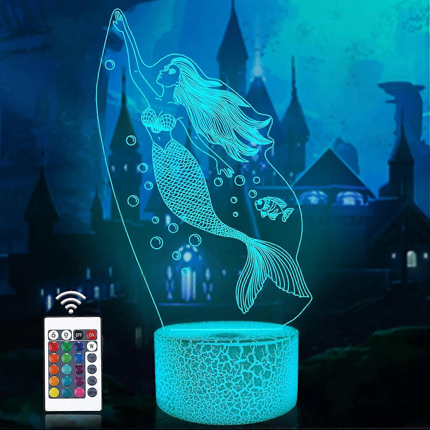 Mermaid 3D Illusion Lamp, Attivolife Princess Night Light with Remote Control + Timer 16 Color Changing Desk Lamps