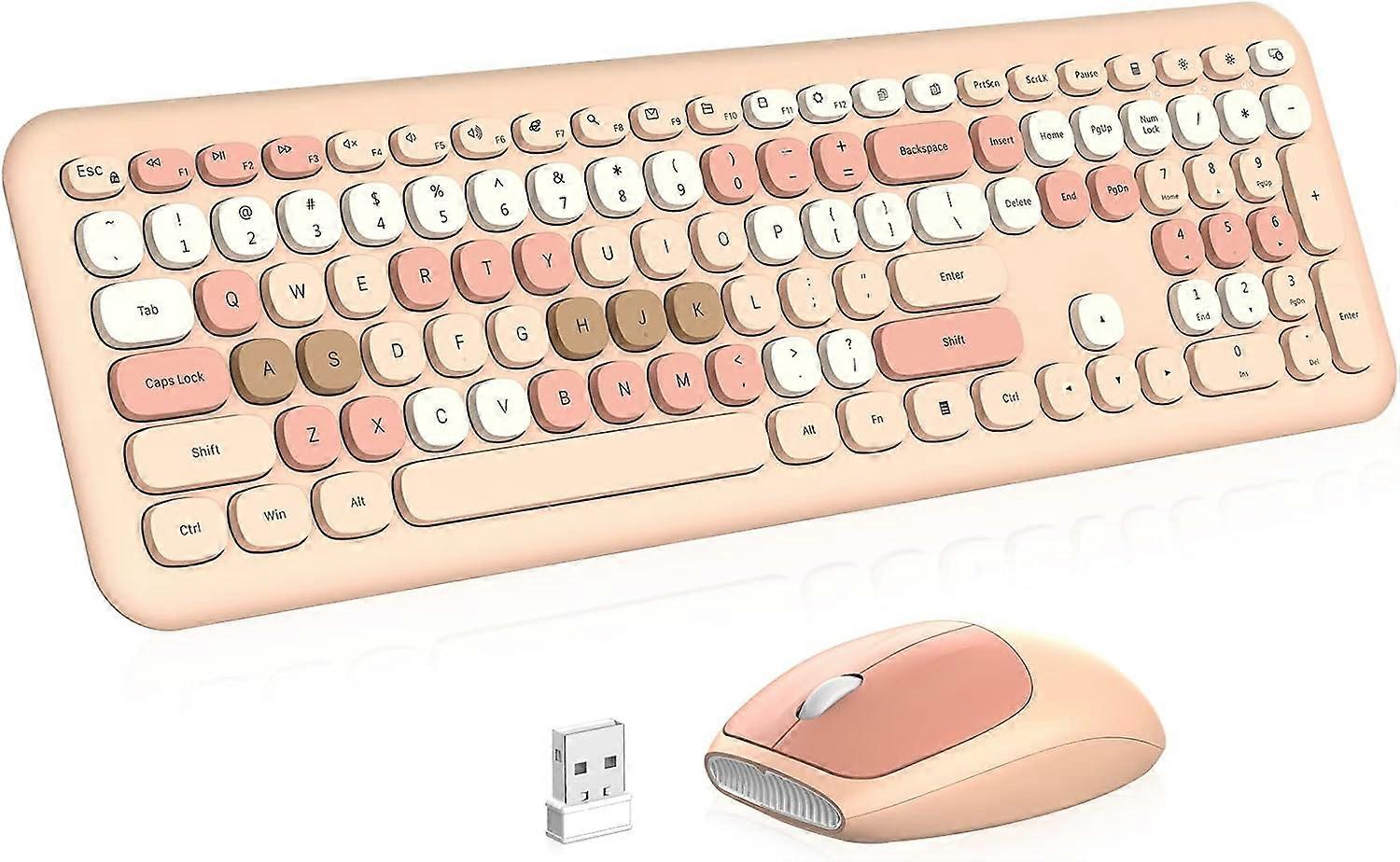 Combo clavier et souris sans fil coloré, machine à écrire PINKCAT, touches flexibles, clavier de bureau de taille normale, souris optique de connexion sans perte 2,4G