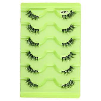 6 paires de faux cils demi-coupés, tige transparente, maquillage nude naturel, queue d’œil allongée, convient aux filles