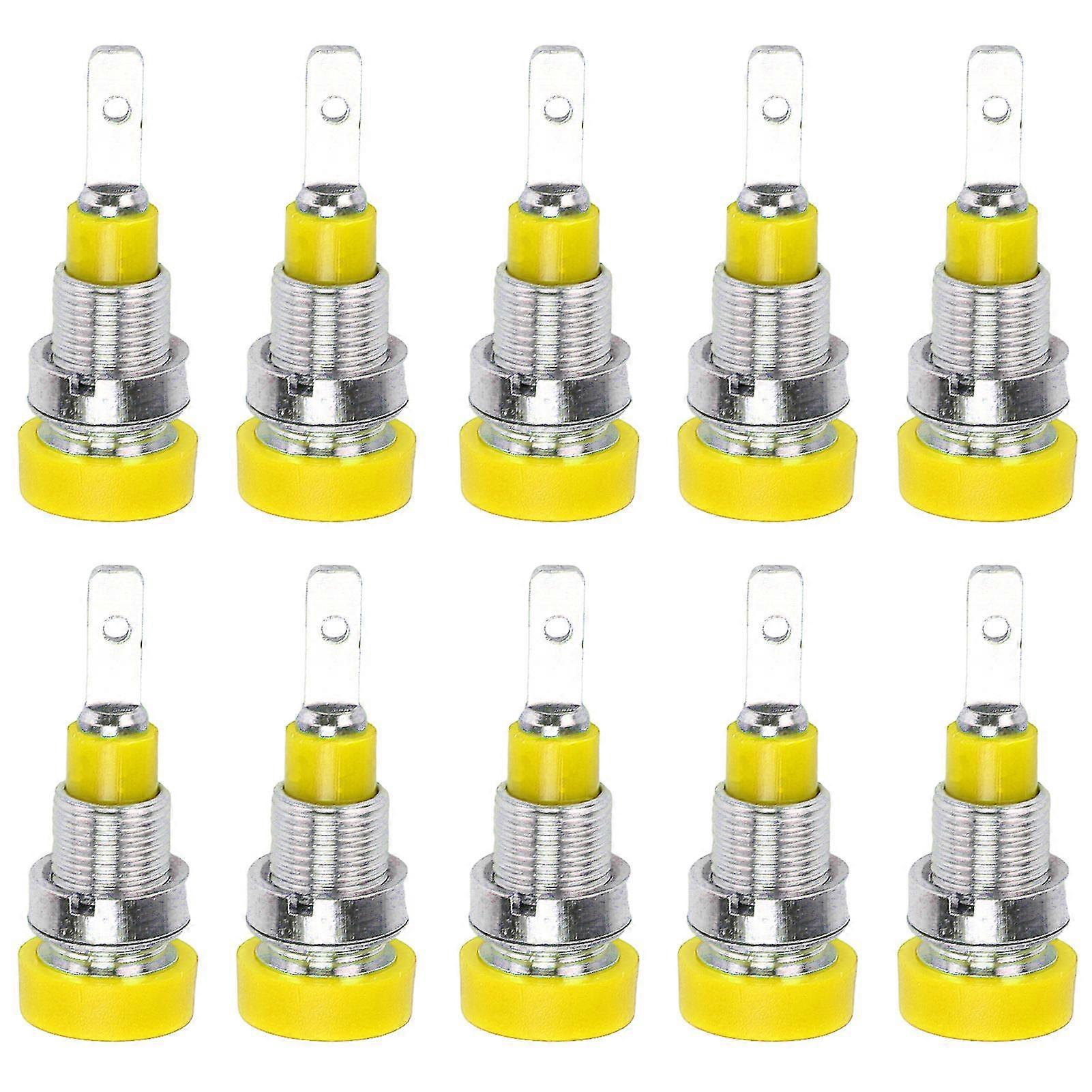 2mm Brass Banana Socket Connector Terminals - Pack of 10, Yellow