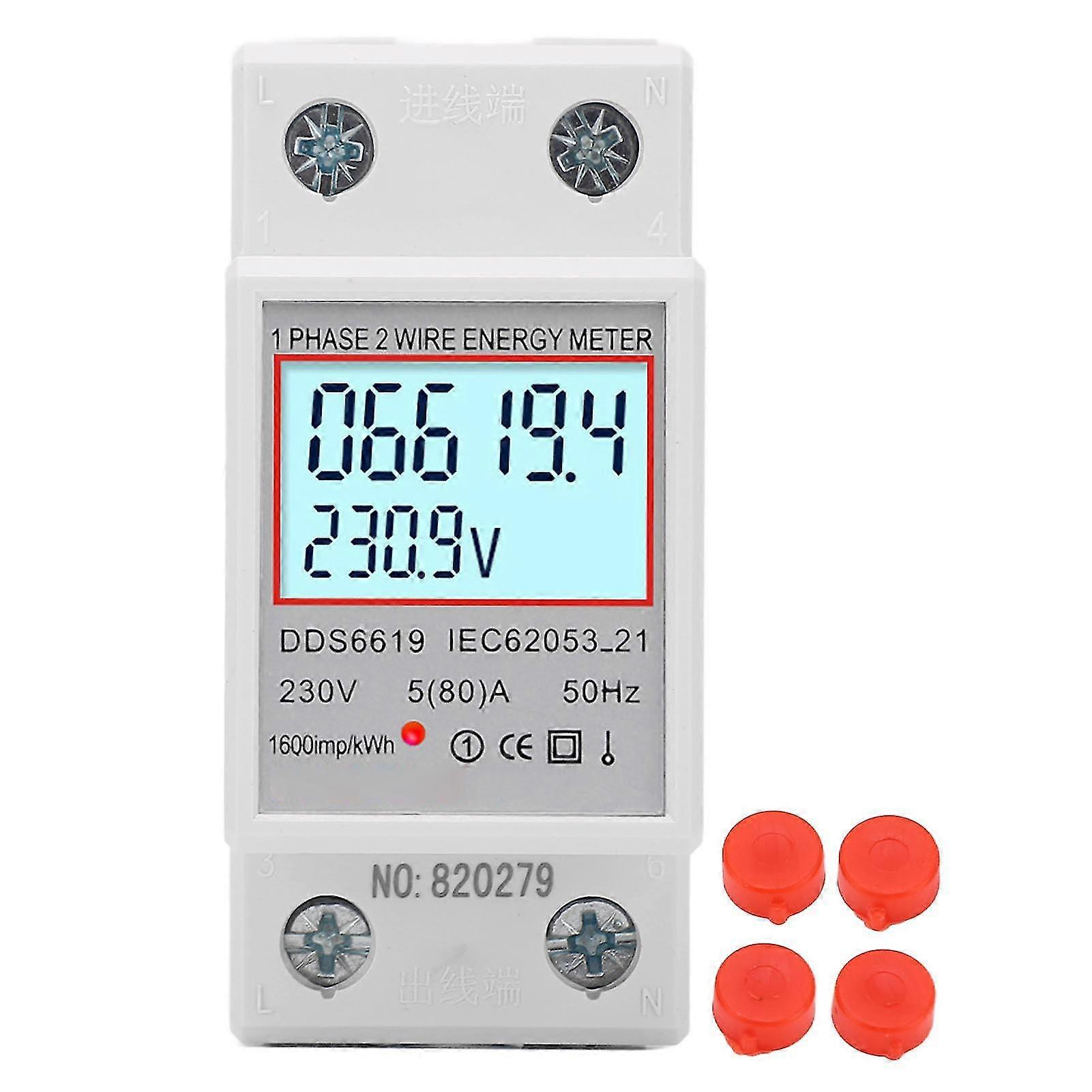 Single Phase LCD Digital Electricity Meter 5A 230V AC with DIN Rail and Backlit Display