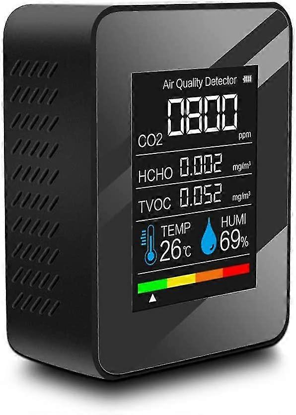 Air Quality Detector Multifunctional Carbon Dioxide Co2 Tester Tvoc Hcho Value Electricity Quantity Temperature Humidity Display Functionblack
