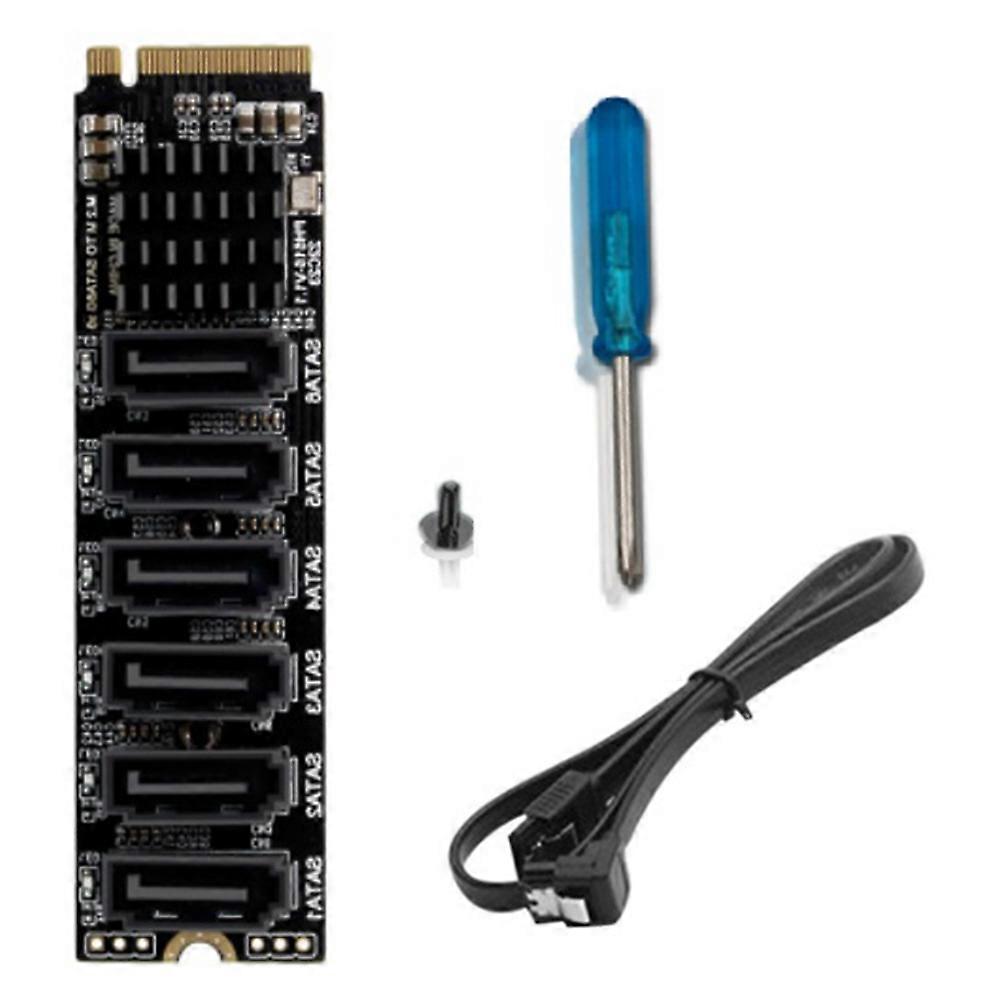 M.2 MKEY PCI-E Riser Card M.2 NVME to SATA3.0 PCIE to SATA 6Gpbsx6-Port Expansion Card ASM1166 Supp