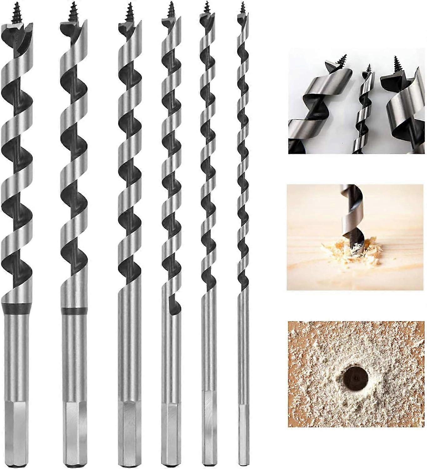 Twist Wood Drill Bit, 6 PCS Hexagonal Woodworking Drill Bit Set Carbon Steel Spiral Hole Kit, Tools with Diameter 6-16mm