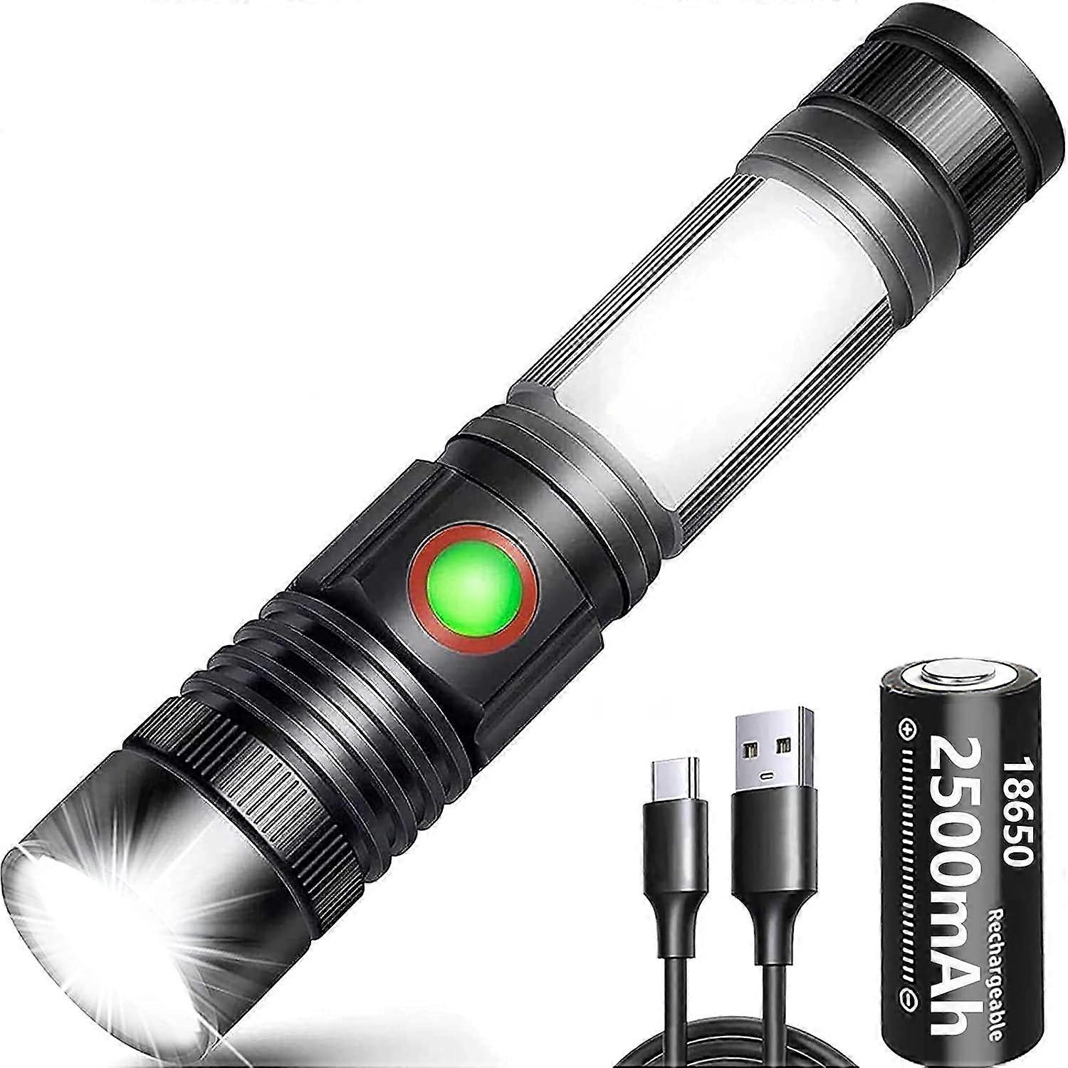 Torch LED,USB Rechargeable,COB Lamp Portable Zoomable Torch