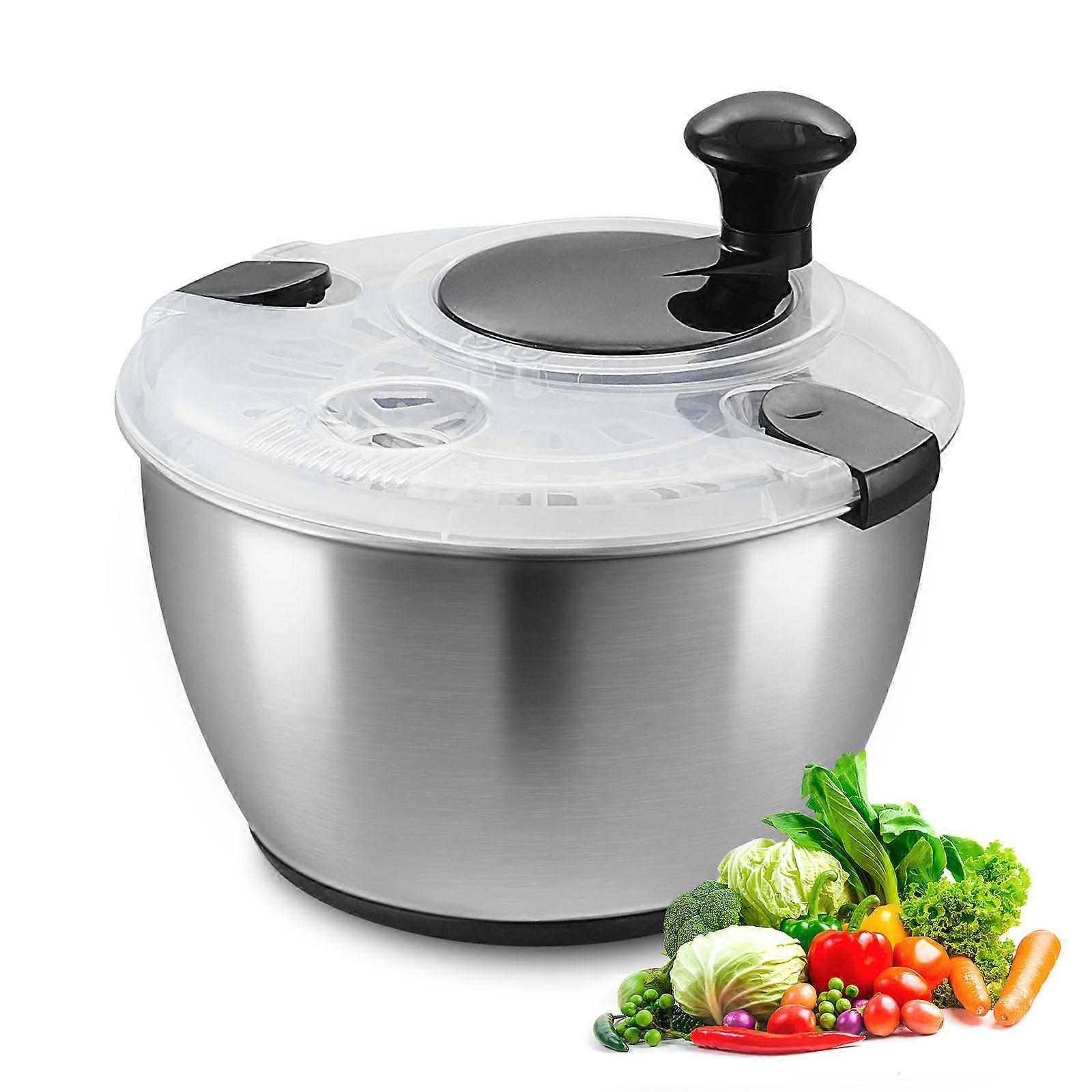 Essoreuse à salade en acier inoxydable, 4,75 pintes, laveuse de sécheuse à légumes facile à presser d’une seule main, nettoyant pour laitue