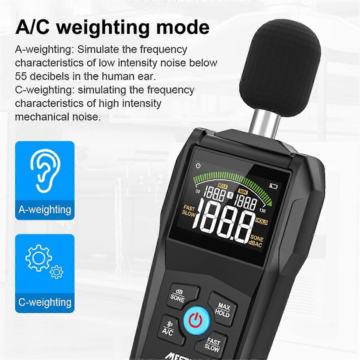 SL720B Digital Sound Level Meter 30-130dB Noise Decibel Measuring Meter LCD Color Screen A/C Weighting Max/Min Value