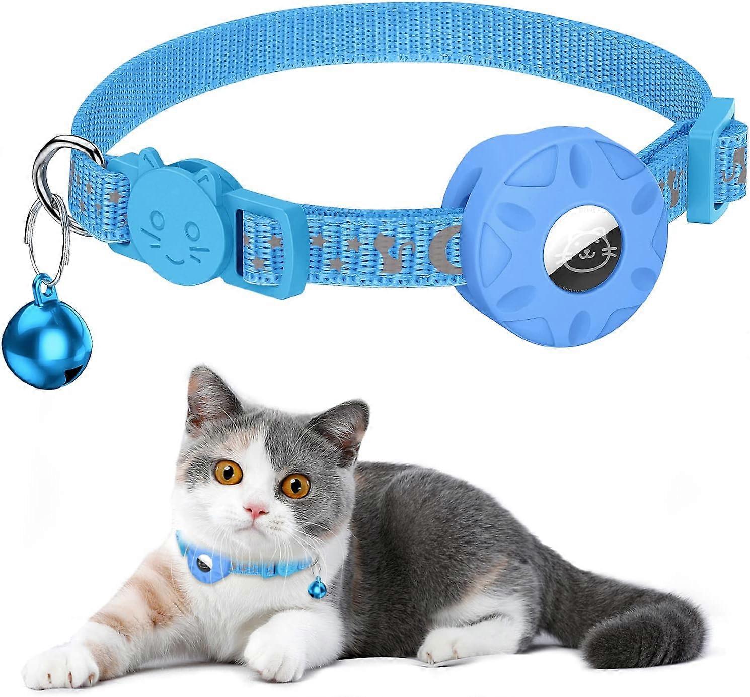 Blue -Tracer is not included Cat Airtag Collar, Reflective Cat Collar with Safety Closure, with Waterproof Airtag Holder, Suitable for Kittens and Sma