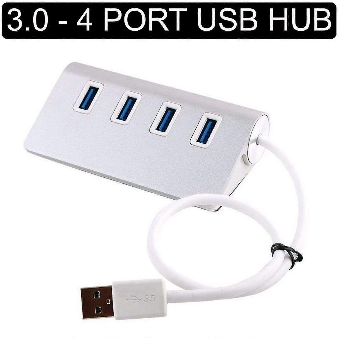 4 Port USB 3.0 Hub Splitter High Speed Data Transfer Super Fast Multi Charging Portable (SILVER)