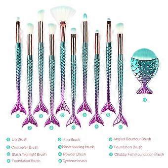 Pincel de maquillaje Mermaid, 11 Makeup Brush Set Foundation Powder Eyeshadow Blush Brush Makeup Set