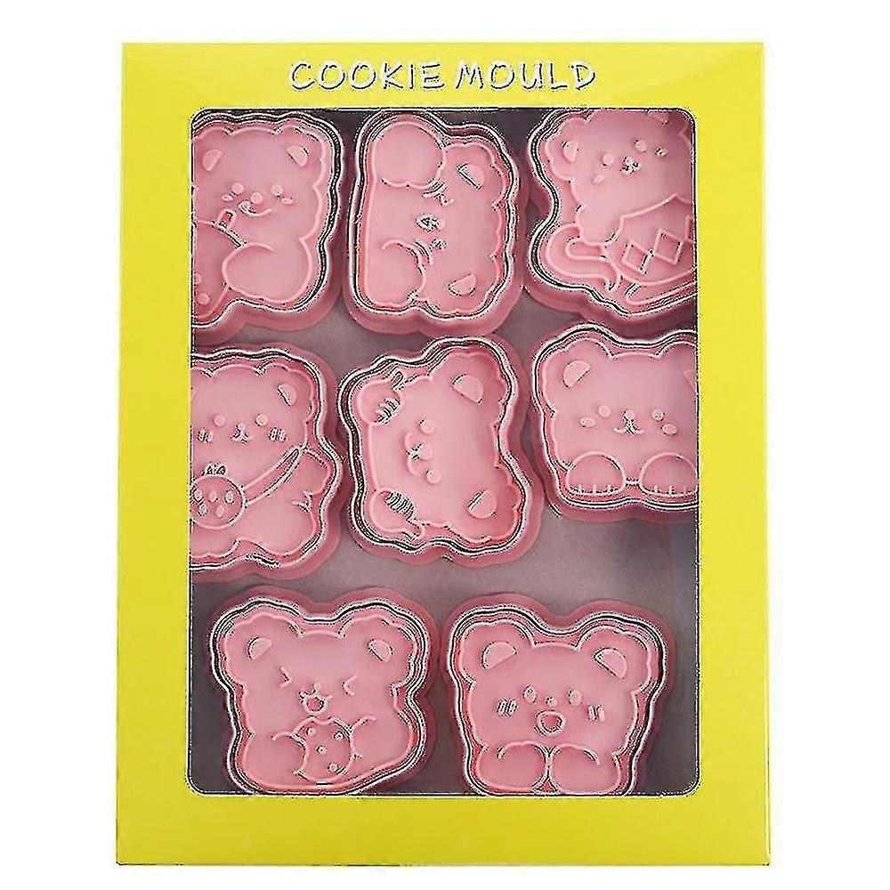 8pcs Cartoon Bear Cookie Stencil 3d Biscuits Stencil Plastic Baking Stencil