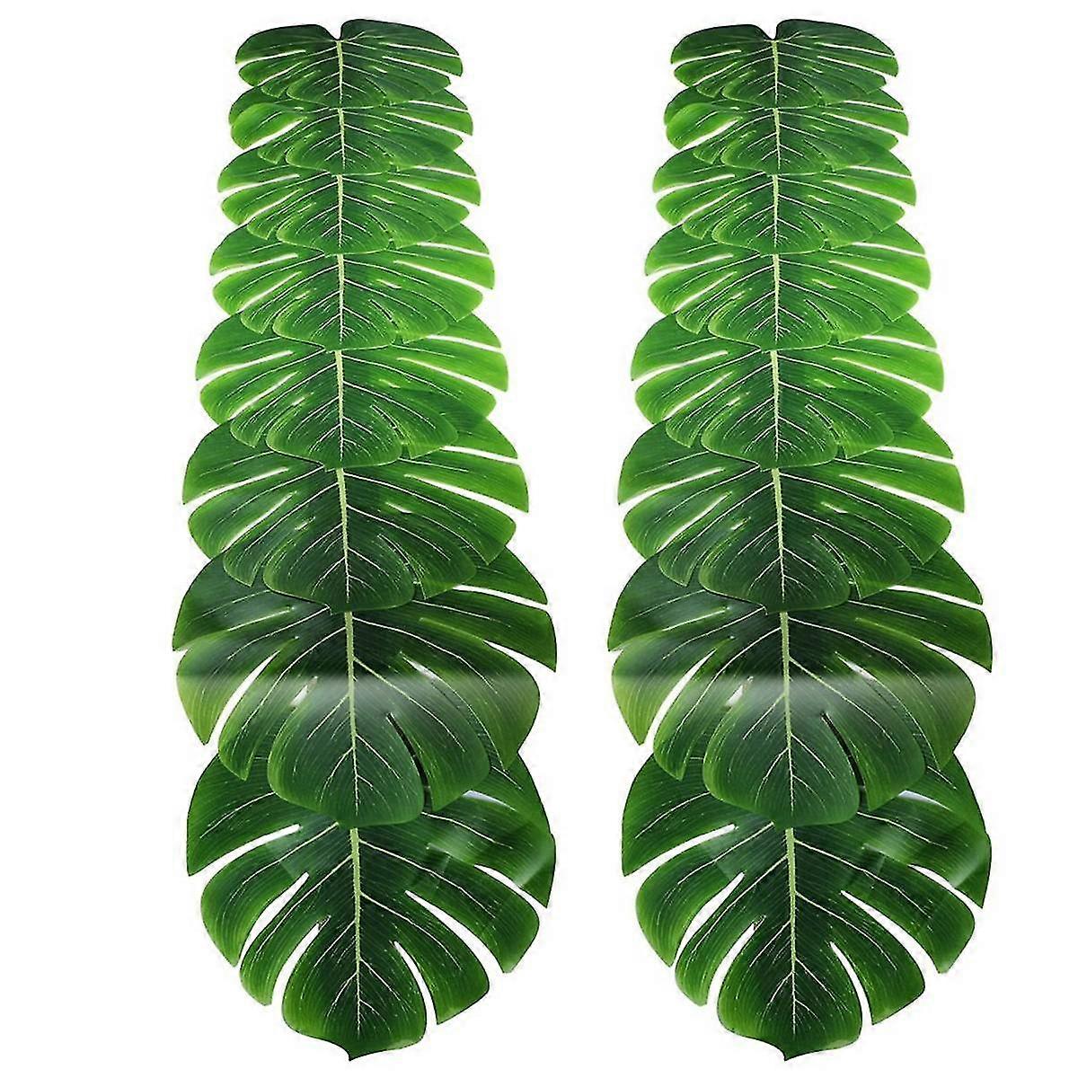 2pcs Artificial Palm Leaves Table Runners 86.6in/220cm Long Tropical Palm Leaves Table Runner Faux