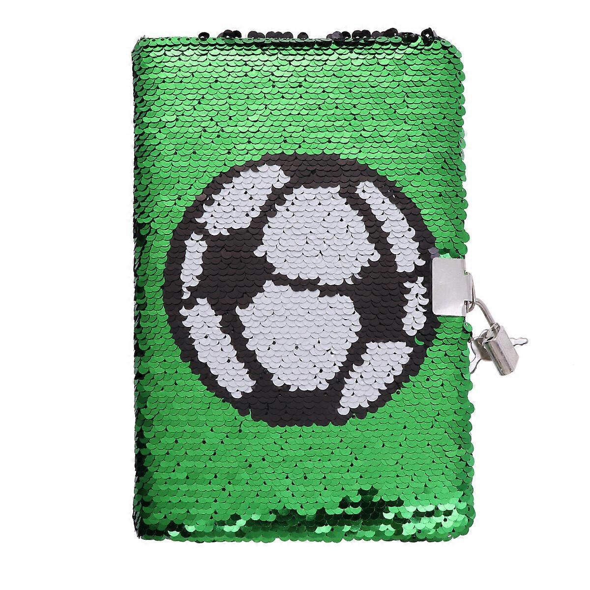 Football Pattern Sequin Journal Notebook Writing Notebook Planner Personal Diary Organizer with Lock (Green)